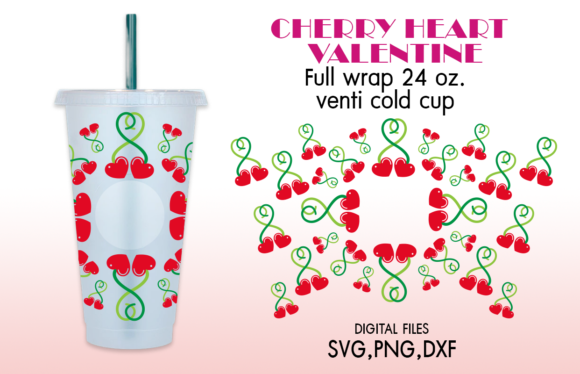 Cherry Heart Valentine Venti Cold Cup Graphics and Crafts