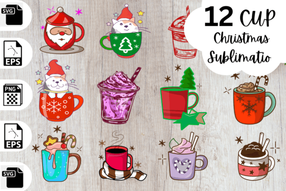 Christmas Coffee Cup Sublimation Graphics