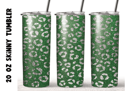 Christmas Green Glitter Leopard Tumbler Graphics