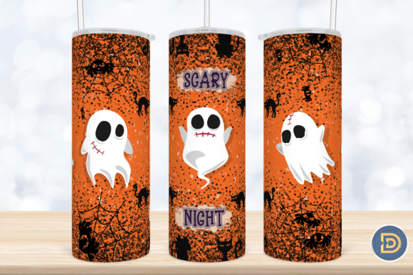Ghost Halloween Orange 20Oz Tumbler Wrap: Graphics & Crafts