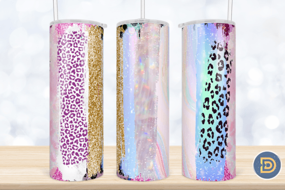 Holographic Leopard Glitter Tumbler PNG: Graphics for Crafts & Local Branding
