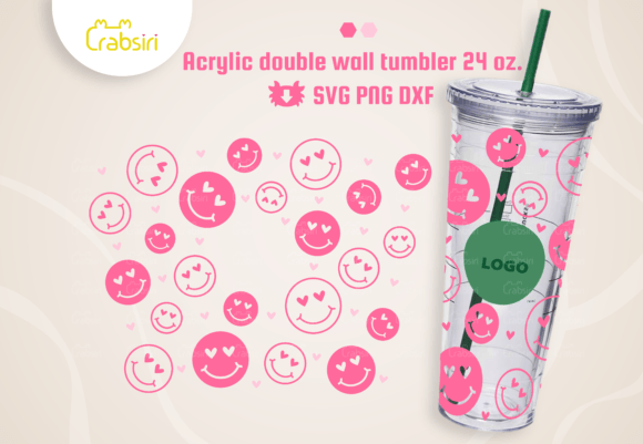 Smile Love Acrylic Tumbler 24oz. Graphics for Crafts