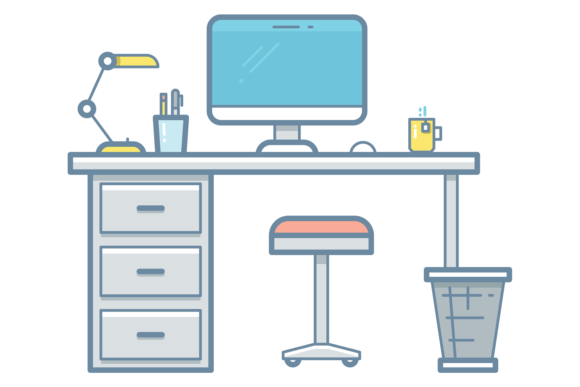Workspace Color Icon. Desktop with Compu